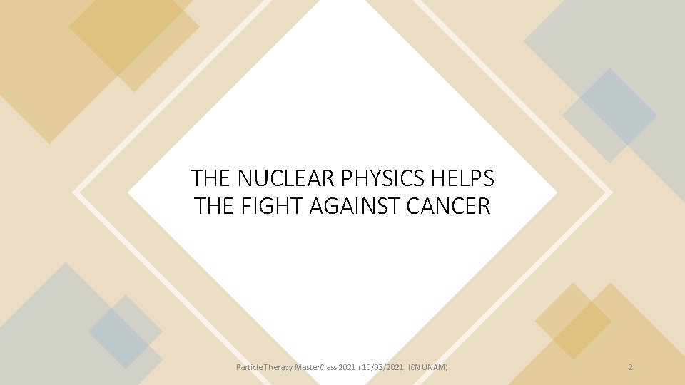 THE NUCLEAR PHYSICS HELPS THE FIGHT AGAINST CANCER Particle Therapy Master. Class 2021 (