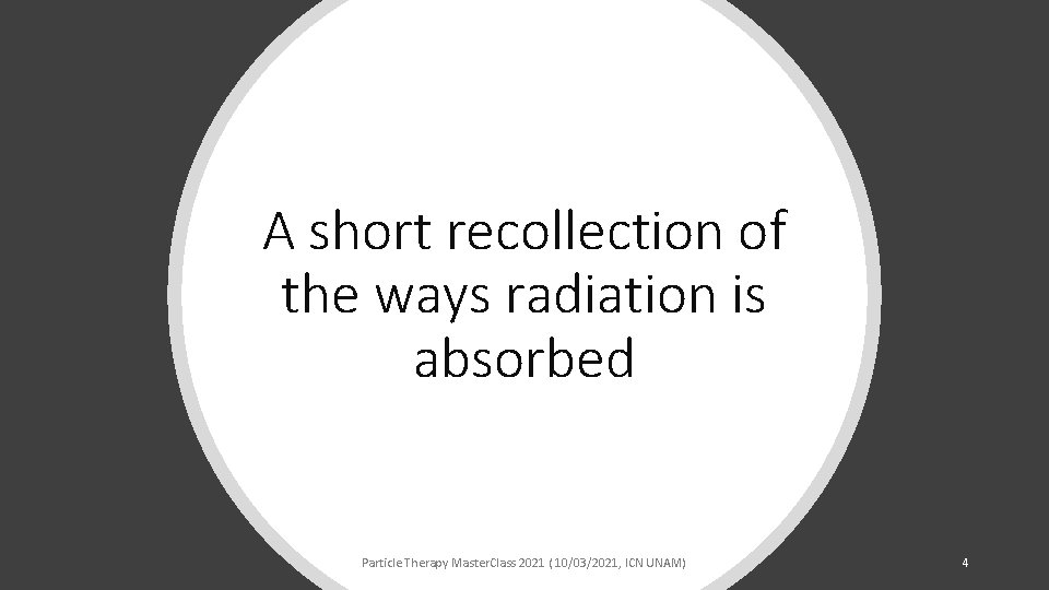 A short recollection of the ways radiation is absorbed Particle Therapy Master. Class 2021