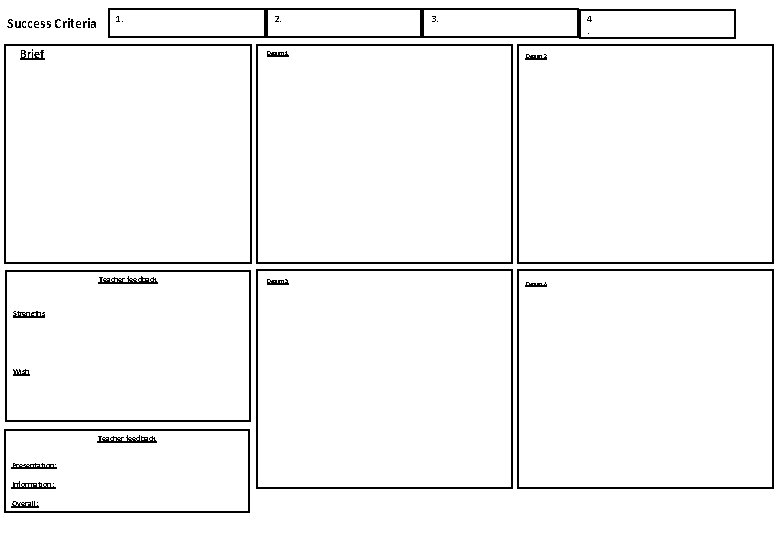Success Criteria 1. Brief Teacher feedback Strengths Wish Teacher feedback Presentation: Information: Overall: 2.