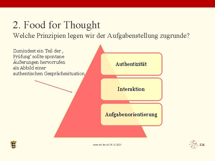 2. Food for Thought Welche Prinzipien legen wir der Aufgabenstellung zugrunde? Zumindest ein Teil