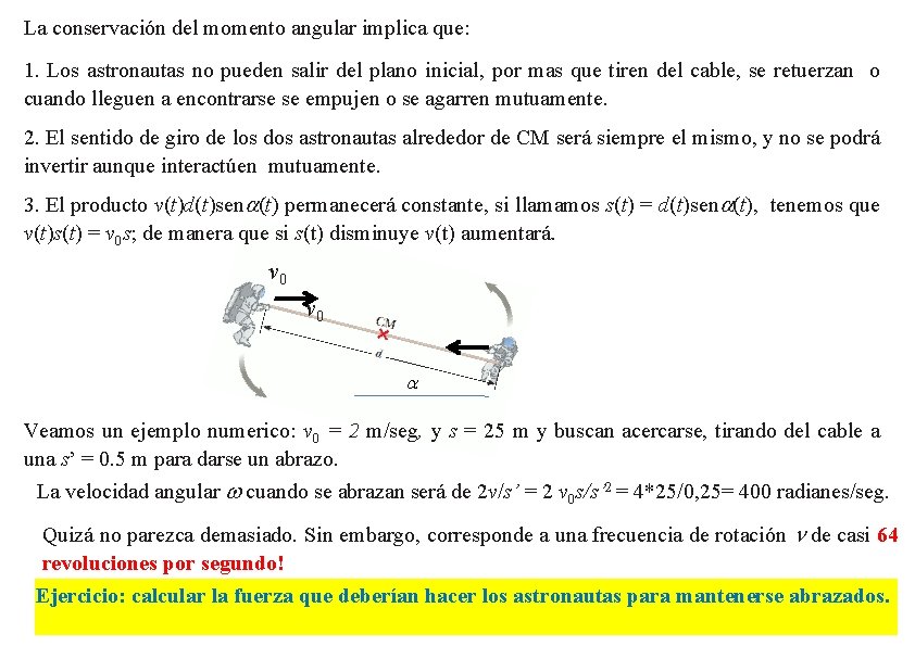 La conservación del momento angular implica que: 1. Los astronautas no pueden salir del