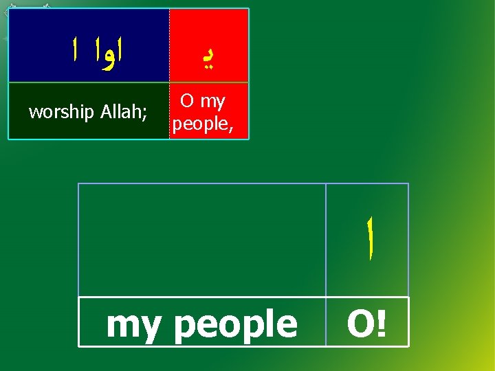  ﺍﻭﺍ ﺍ worship Allah; ﻳ O my people, ﺍ my people O! 