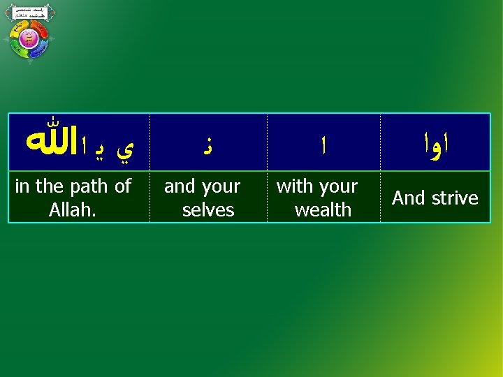  ﻱ ﻳ ﺍﷲ in the path of Allah. ﻧ and your selves ﺍ