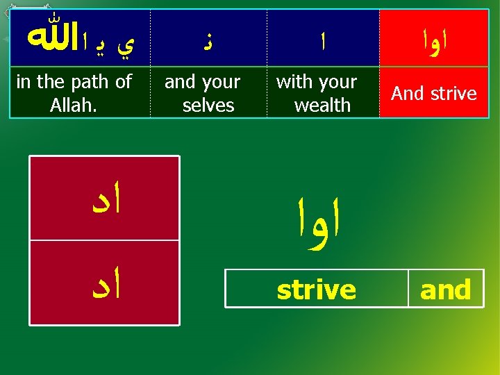  ﻱ ﻳ ﺍﷲ in the path of Allah. ﺍﺩ ﻧ and your selves
