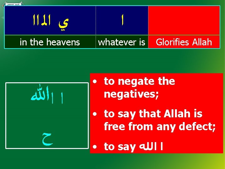  ﻱ ﺍﻟ ﺍﺍ ﺍ in the heavens whatever is ﺍ ﺍﷲ ﺡ Glorifies