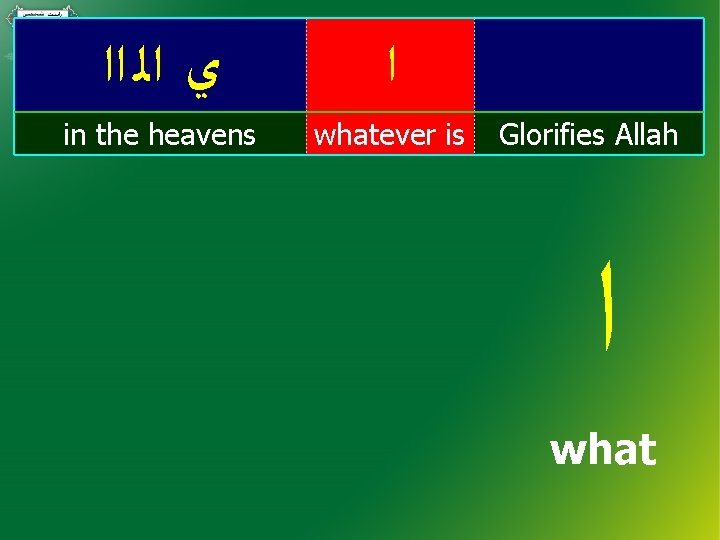  ﻱ ﺍﻟ ﺍﺍ ﺍ in the heavens whatever is Glorifies Allah ﺍ what