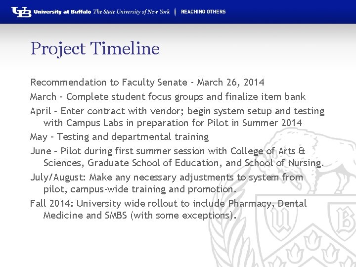 Project Timeline Recommendation to Faculty Senate - March 26, 2014 March – Complete student