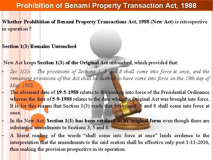 Prohibition of Benami Property Transaction Act, 1988 Whether Prohibition of Benami Property Transactions Act,