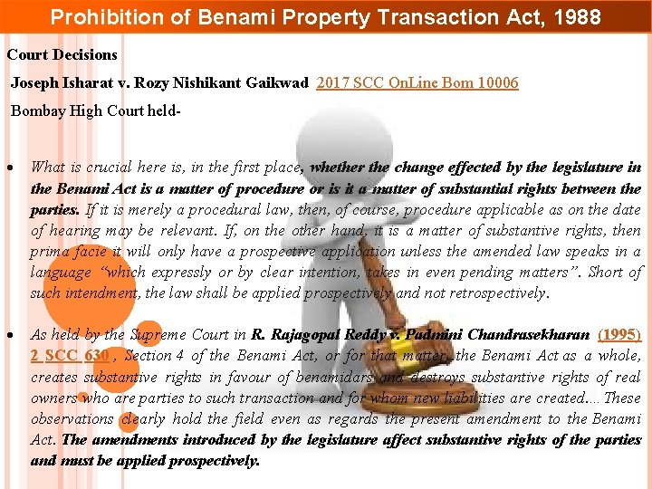 Prohibition of Benami Property Transaction Act, 1988 Court Decisions Joseph Isharat v. Rozy Nishikant