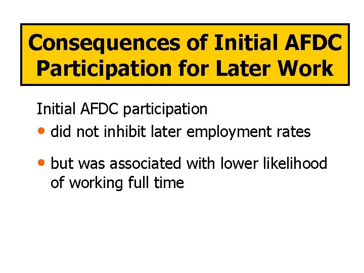 Consequences of Initial AFDC Participation for Later Work Initial AFDC participation • did not