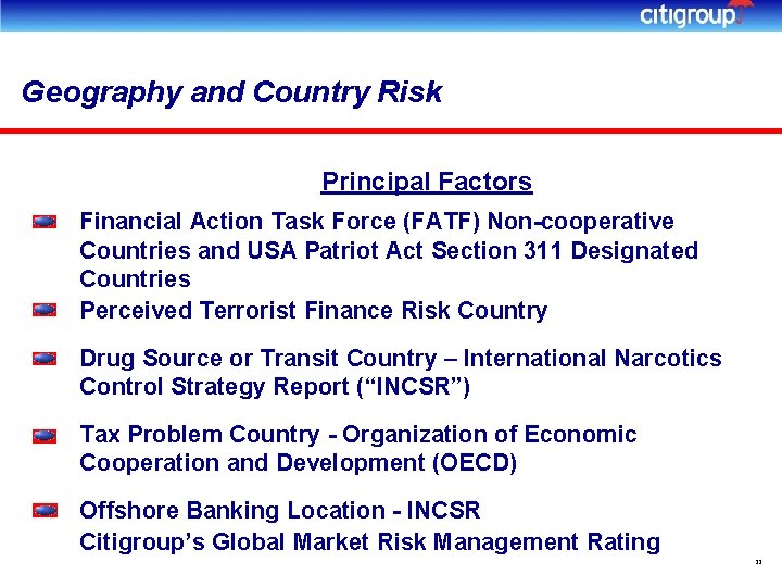 Geography and Country Risk Principal Factors Financial Action Task Force (FATF) Non-cooperative Countries and