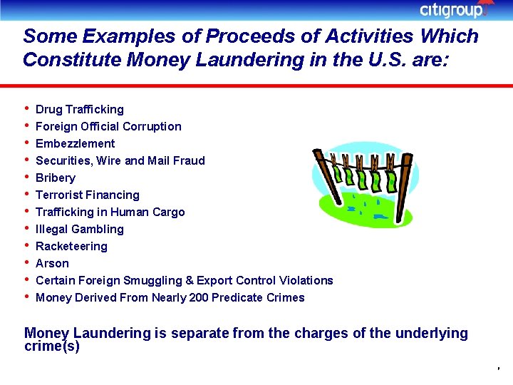 Some Examples of Proceeds of Activities Which Constitute Money Laundering in the U. S.