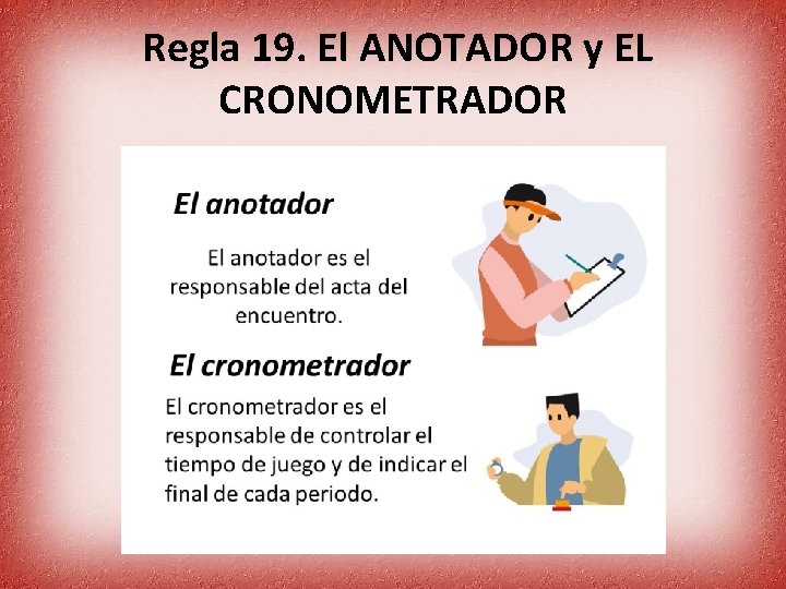 Regla 19. El ANOTADOR y EL CRONOMETRADOR 