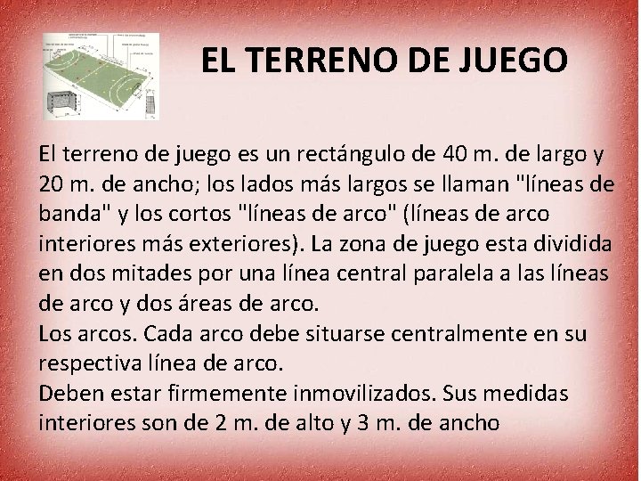 EL TERRENO DE JUEGO El terreno de juego es un rectángulo de 40 m.