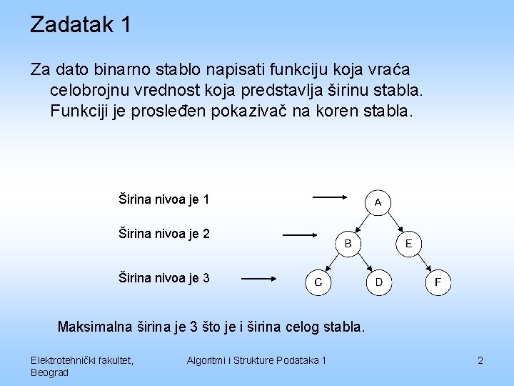 Zadatak 1 Za dato binarno stablo napisati funkciju koja vraća celobrojnu vrednost koja predstavlja