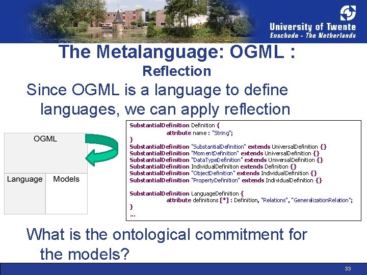The Metalanguage: OGML : Reflection Since OGML is a language to define languages, we