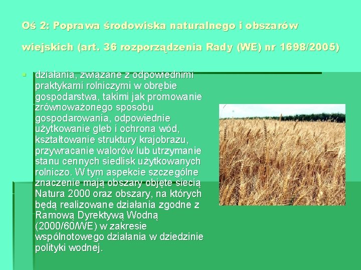 Oś 2: Poprawa środowiska naturalnego i obszarów wiejskich (art. 36 rozporządzenia Rady (WE) nr