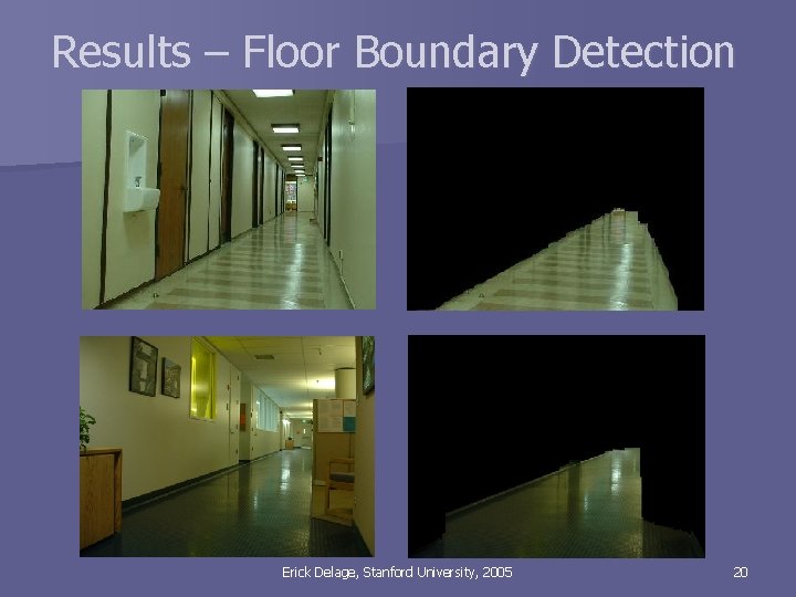 Results – Floor Boundary Detection Erick Delage, Stanford University, 2005 20 