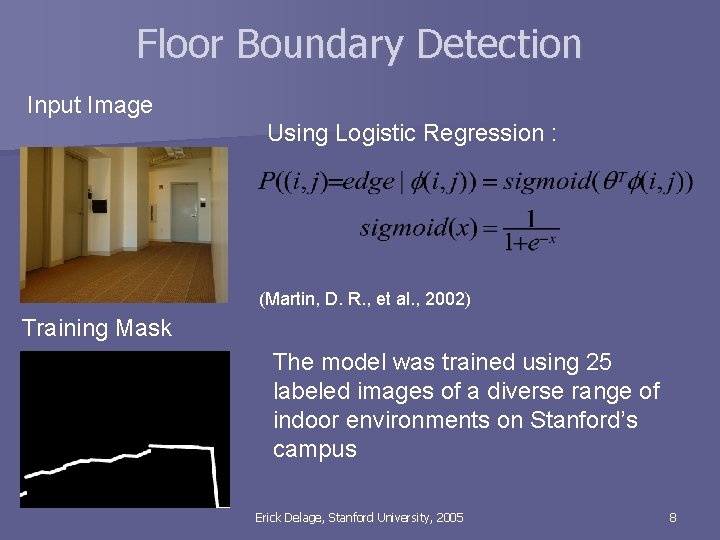 Floor Boundary Detection Input Image Using Logistic Regression : (Martin, D. R. , et