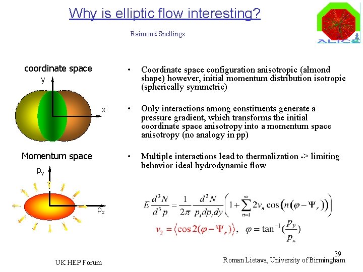 Why is elliptic flow interesting? Raimond Snellings coordinate space • Coordinate space configuration anisotropic