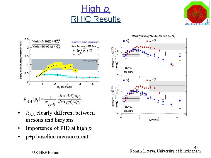 High pt RHIC Results • RAA clearly different between mesons and baryons • Importance