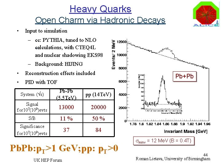 Heavy Quarks Open Charm via Hadronic Decays • Input to simulation – cc: PYTHIA,