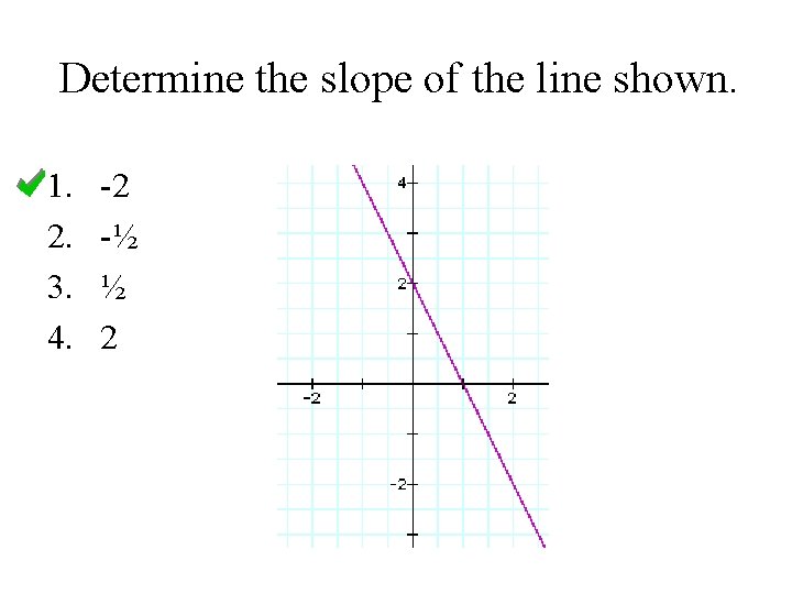 Determine the slope of the line shown. 1. 2. 3. 4. -2 -½ ½