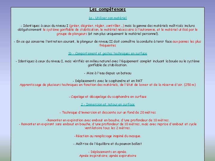 Les compétences 1 a - Utiliser son matériel - Identiques à ceux du niveau