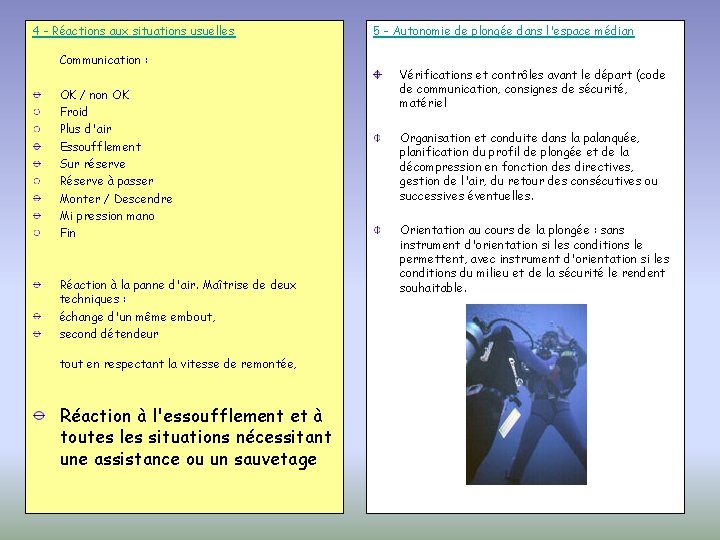 4 - Réactions aux situations usuelles Communication : OK / non OK Froid Plus