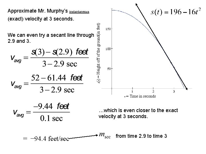 Approximate Mr. Murphy’s instantaneous We can even try a secant line through 2. 9