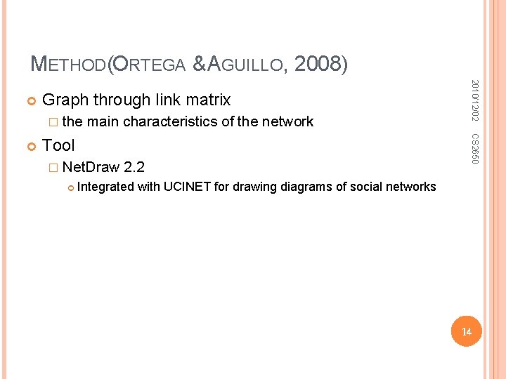 METHOD(ORTEGA & AGUILLO, 2008) Graph through link matrix � the Tool � Net. Draw