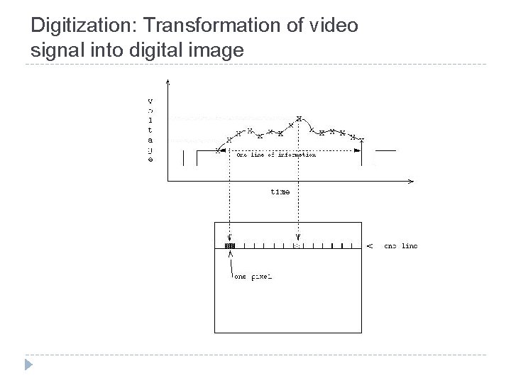 Digitization: Transformation of video signal into digital image 