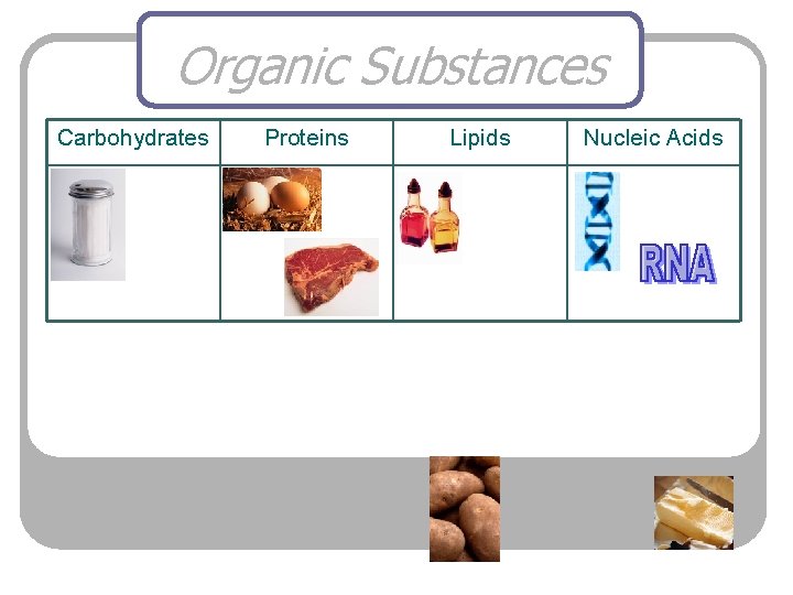 Organic Substances Carbohydrates Proteins Lipids Nucleic Acids 
