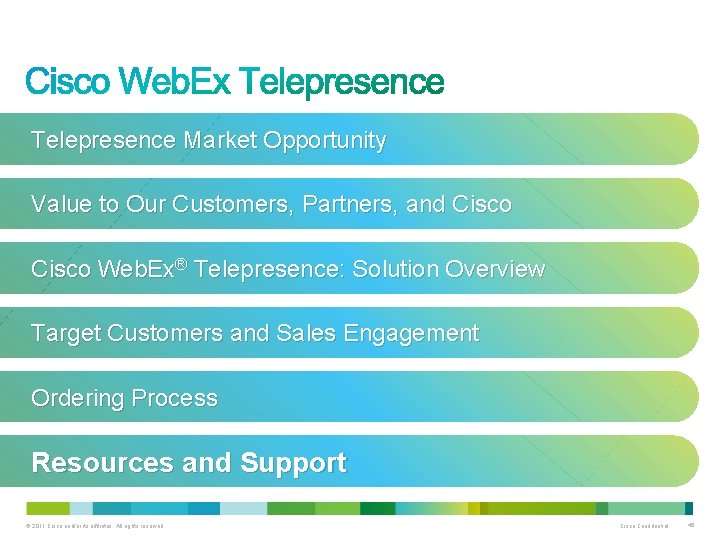 Telepresence Market Opportunity Value to Our Customers, Partners, and Cisco Web. Ex® Telepresence: Solution