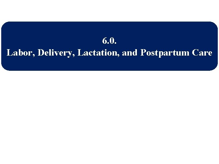 6. 0. Labor, Delivery, Lactation, and Postpartum Care 