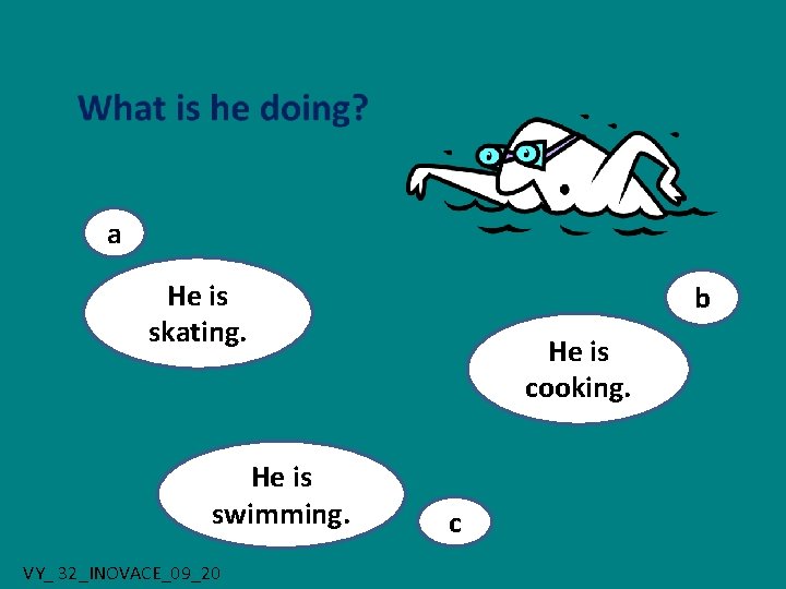 a He is skating. He is swimming. VY_ 32_INOVACE_09_20 b He is cooking. c