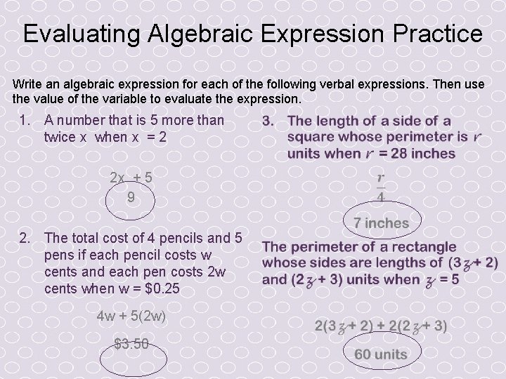 Evaluating Algebraic Expression Practice Write an algebraic expression for each of the following verbal Evaluating Algebraic Expression Practice Write an algebraic expression for each of the following verbal