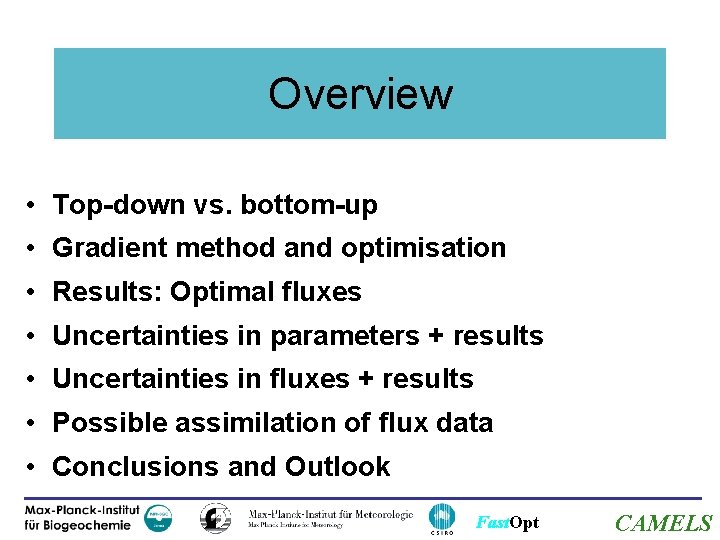 Overview • Top-down vs. bottom-up • Gradient method and optimisation • Results: Optimal fluxes
