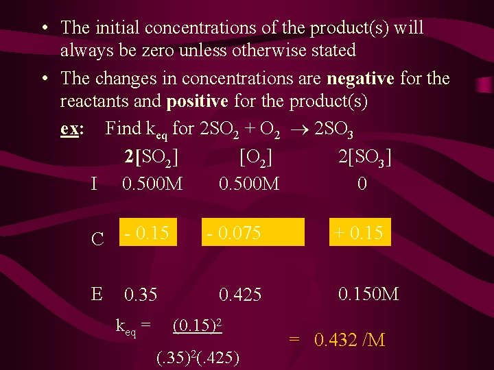  • The initial concentrations of the product(s) will always be zero unless otherwise