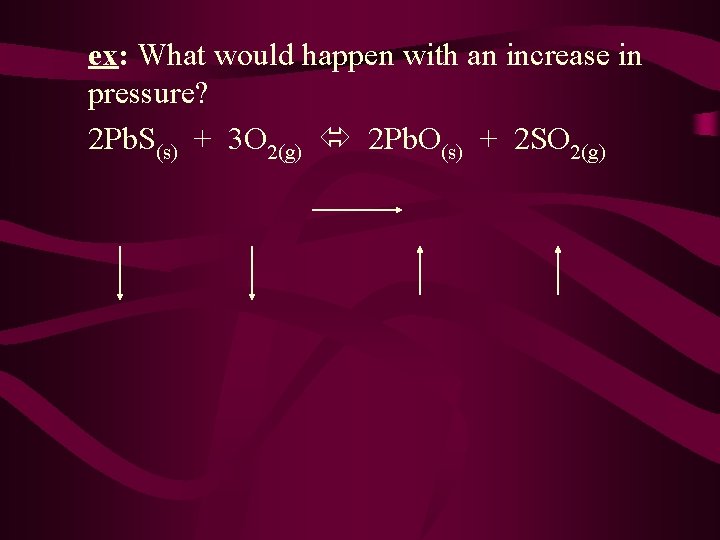 ex: What would happen with an increase in pressure? 2 Pb. S(s) + 3