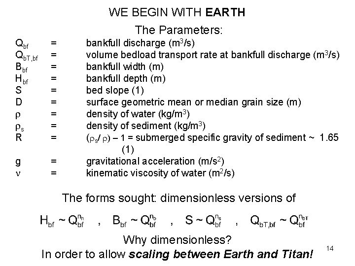 WE BEGIN WITH EARTH The Parameters: Qbf Qb. T, bf Bbf Hbf S D