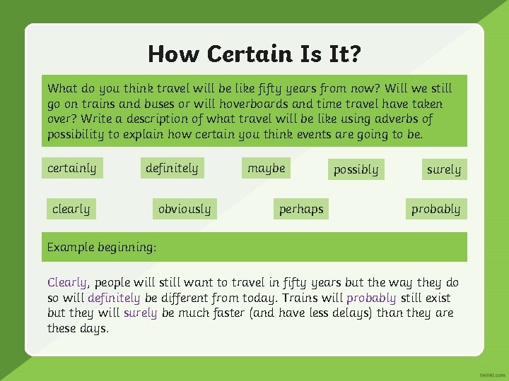 How Certain Is It? What do you think travel will be like fifty years