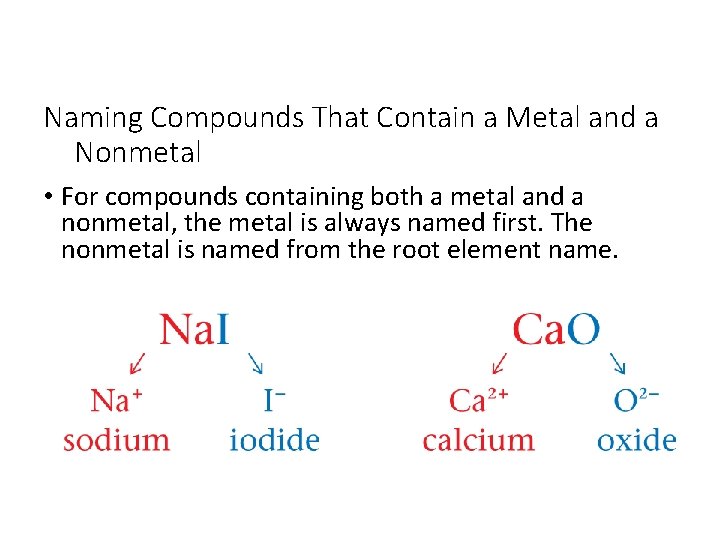Naming Compounds That Contain a Metal and a Nonmetal • For compounds containing both