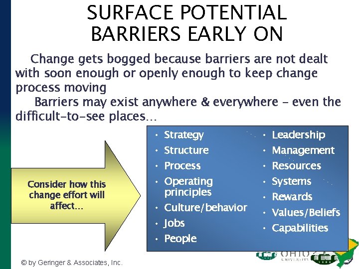 SURFACE POTENTIAL BARRIERS EARLY ON Change gets bogged because barriers are not dealt with