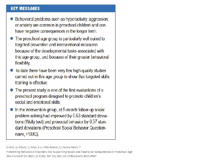 Schell, A; Albers, L; Kries, R v; Hillenbrand, C; Hennemann, T Preventing Behavioral Disorders