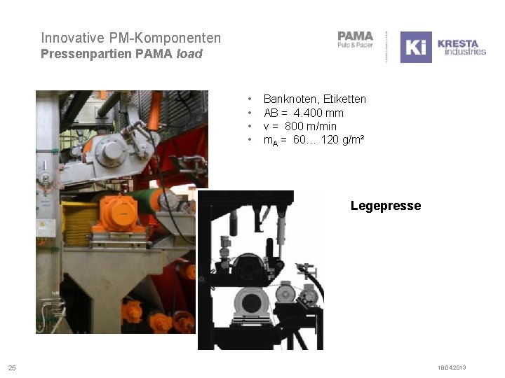 Innovative PM-Komponenten Pressenpartien PAMA load • • Banknoten, Etiketten AB = 4. 400 mm