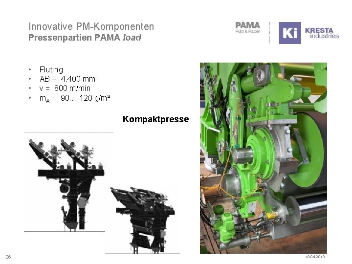 Innovative PM-Komponenten Pressenpartien PAMA load • • Fluting AB = 4. 400 mm v
