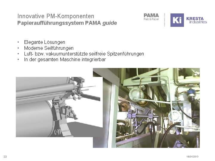 Innovative PM-Komponenten Papieraufführungssystem PAMA guide • • 33 Elegante Lösungen Moderne Seilführungen Luft- bzw.