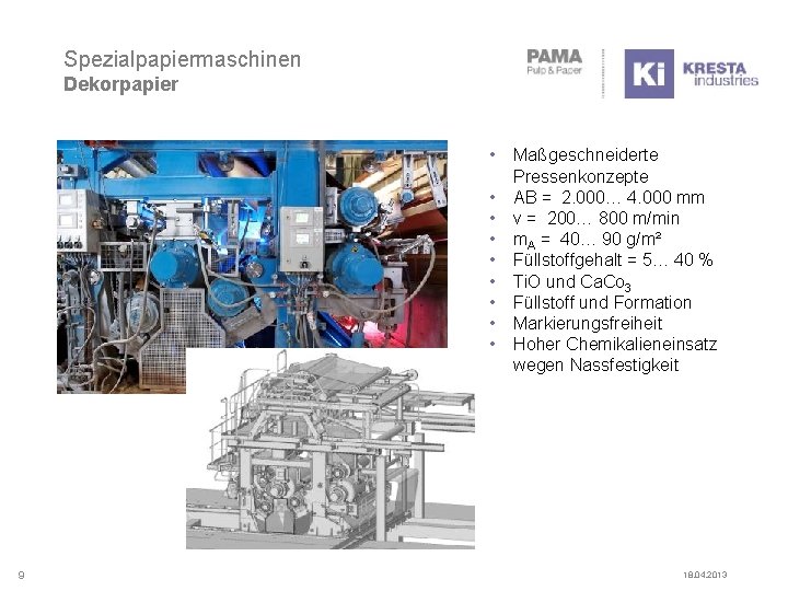 Spezialpapiermaschinen Dekorpapier • • • 9 Maßgeschneiderte Pressenkonzepte AB = 2. 000… 4. 000