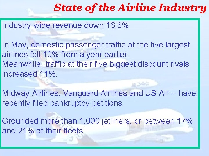 State of the Airline Industry-wide revenue down 16. 6% In May, domestic passenger traffic